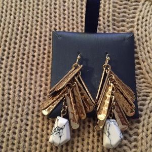 Gold Tone Earrings With Howlite Stone